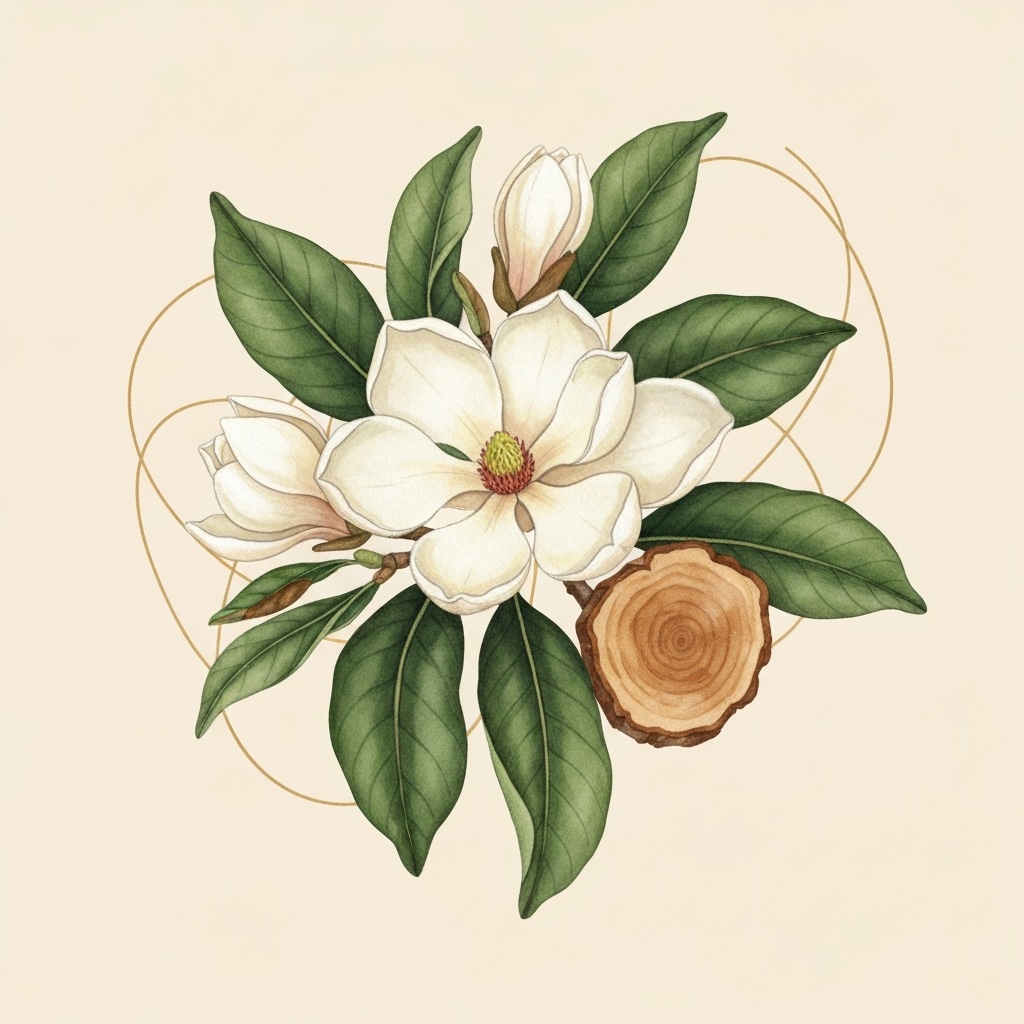 Magnolia Bark botanical illustration