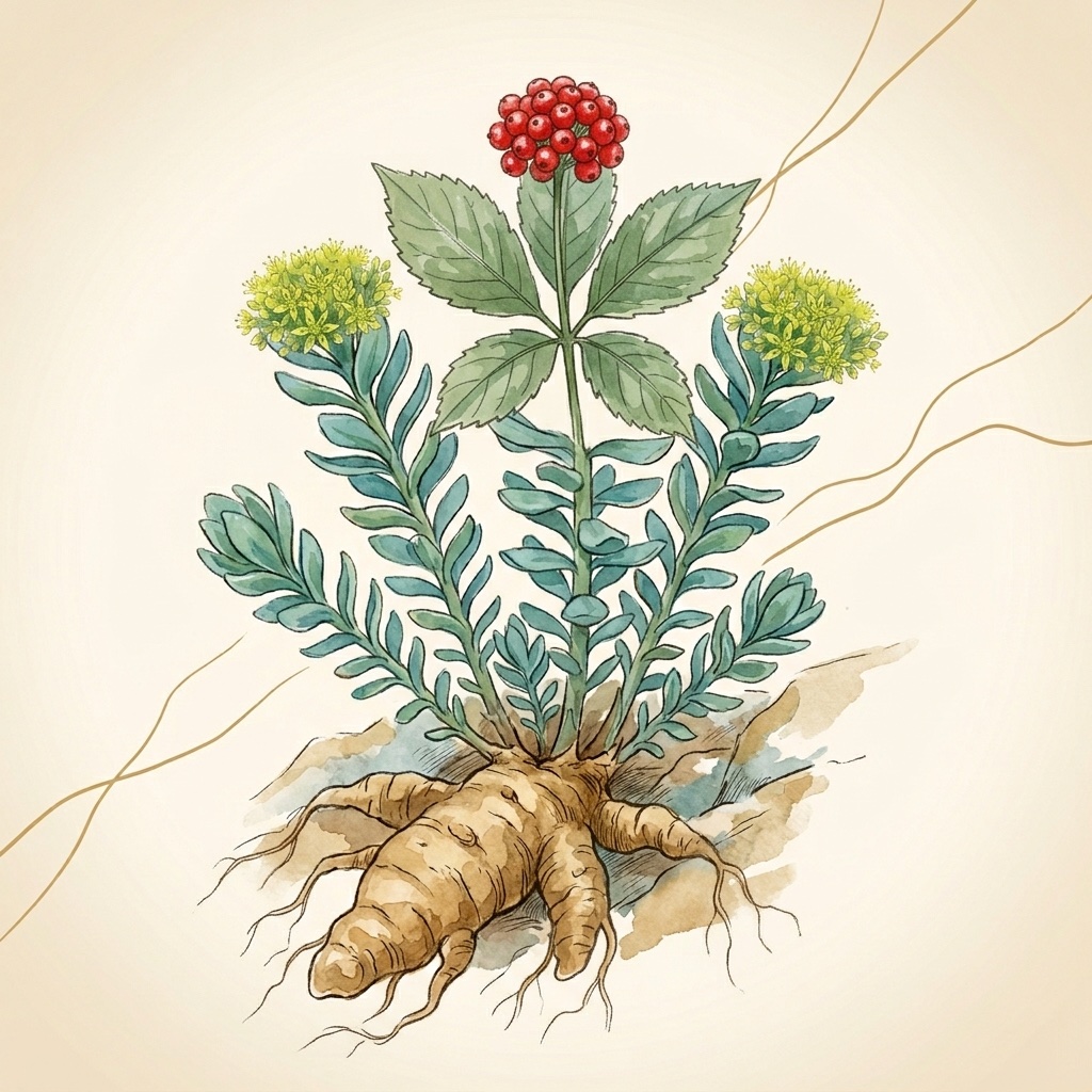 Red Asian Ginseng botanical illustration